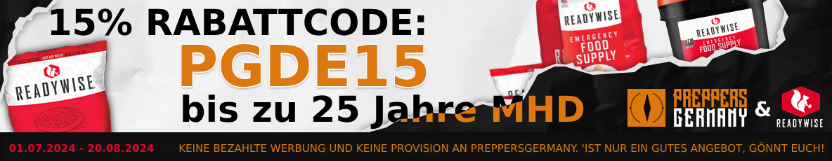 PreppersGermany & Readywise: Notfallnahrung 15% Angebot